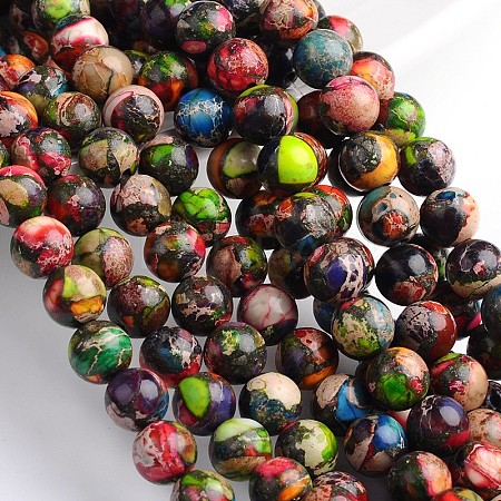 Dyed Natural Imperial Jasper Round Bead Strands G-M274-06-10mm-1