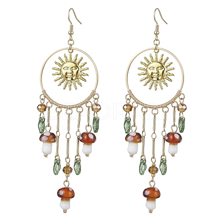 Golden 304 Stainless Steel Sun Chandelier Earrings EJEW-JE05674-01-1