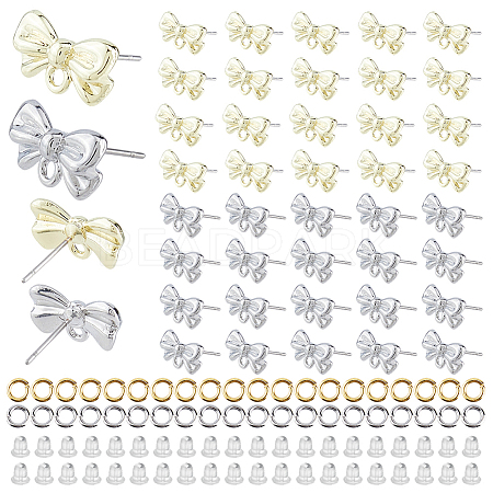 48Pcs 2 Colors Rack Plating Alloy Stud Earring Findings FIND-HS0002-64-1