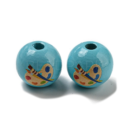 Printed Wood European Beads WOOD-L020-D08-1