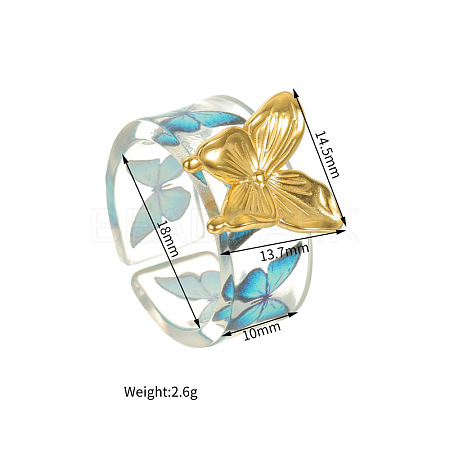 304 Stainless Steel & Resin Cuff Open Rings WG35F47-01-1