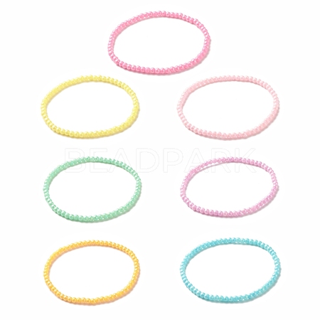 7Pcs 7 Color Candy Color Round Acrylic Beaded Stretch Anklets Set AJEW-AN00488-1