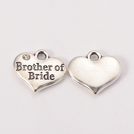 Wedding Party Supply Antique Silver Alloy Rhinestone Heart Carved Word Brother of Bride Wedding Family Charms TIBEP-N005-27D-1
