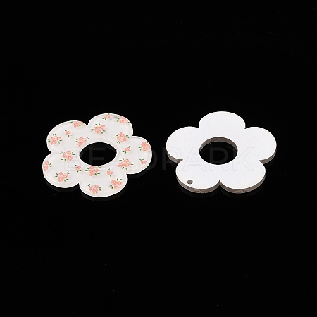 Flower Theme Printed Acrylic Pendants OACR-T028-06G-1