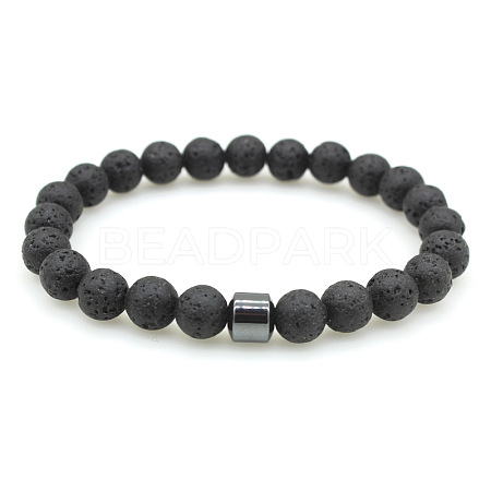 Synthetic Lava Rock Round Beaded Stretch Bracelets for Men Women FS-WG77712-01-1