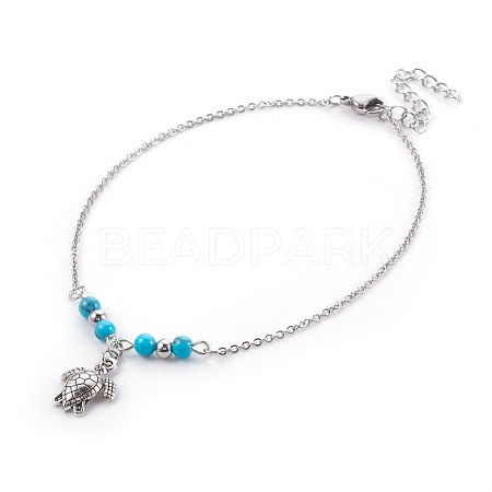Synthetic Turquoise Charms Anklets AJEW-AN00234-04-1