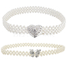 2Pcs 2 Style ABS Plastic Pearl Braided Stretch Chain Belts with Alloy Oval Clasp AJEW-CP0001-66-1