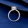 Flat Round Rhodium Plated 925 Sterling Silver Moissanite Finger Rings for Women WG84544-08-3