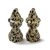 Natural Dalmatian Jasper Carved Healing Cat with Witch Hat Figurines DJEW-D012-07J-1