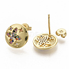 Brass Micro Pave Colorful Cubic Zirconia Stud Earrings EJEW-S208-045-1