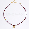 Stainless Steel Evil Eye Pendant Faceted Round Natural Garnet Beaded Necklaces for Women Ion Plating(IP) JF6983-3-1