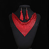 Triangle Scarves & Rhombus Sequin Alloy Pendant Necklaces & Dangle Earrings Sets FS-WG6C930-04-1