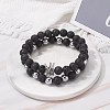 Natural Lava Rock & Non-magnetic Synthetic Hematite Round Beads Energy Power Stretch Bracelets Sett BJEW-JB07051-02-2