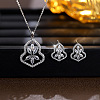 Gourd with Flower Brass Micro Pave Clear Cubic Zirconia Stud Earrings & Pendant Necklaces Sets for Women WG4C111-01-1