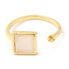 Square Brass with Shell Open Cuff Ring Component KK-E055-03G-03-2