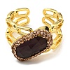 Natural Amethyst Oval Open Cuff Ring with Rhinestone RJEW-D005-11G-2