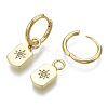 Brass Micro Pave Clear Cubic Zirconia Dangle Huggie Hoop Earrings KK-R137-012-NF-4