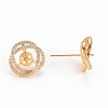 Brass Micro Pave Clear Cubic Zirconia Stud Earring Findings KK-S356-241-NF-3