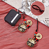 Brass Hollow Lucky Cat & Coin Pendant Decoration KEYC-WH0038-05AG-4