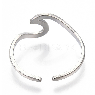 Non-Tarnish 304 Stainless Steel Sea Wave Cuff Rings RJEW-N038-115P-1