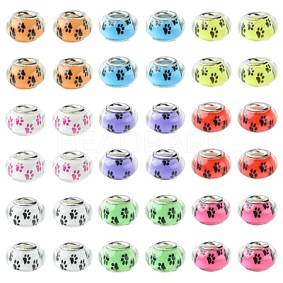 30Pcs Large Hole Dog Paw Prints Pattern Resin European Beads OPDL-YW0001-05-1