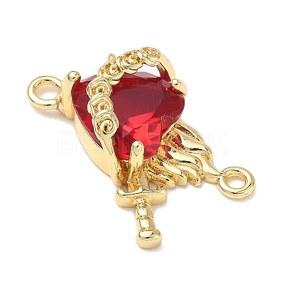 Brass with Glass Dark Red Sacred Heart Connector Charms KK-L253-27G-02-1