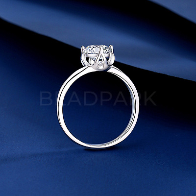 Flat Round Rhodium Plated 925 Sterling Silver Moissanite Finger Rings for Women WG84544-08-1