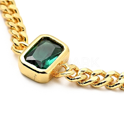 Cubic Zirconia Rectangle Link Bracelet with Curb Chains BJEW-A127-07G-1