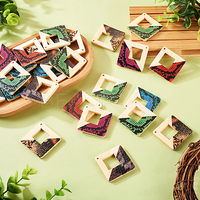 36Pcs 6 Colors Spray Painted Wood Big Pendants WOOD-TA0001-80-1