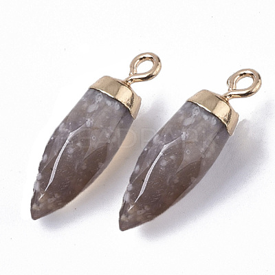 Top Golden Plated Natural Flower Agate Pointed Pendants G-S359-078H-1