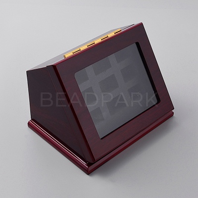 9-Slot Wooden Championship Rings Display Case Box CON-WH0086-074-1