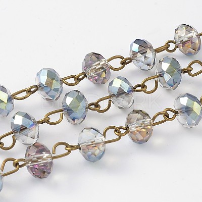 Handmade Electroplate Glass Faceted Rondelle Beads Chains for Necklaces Bracelets Making AJEW-JB00147-05-1