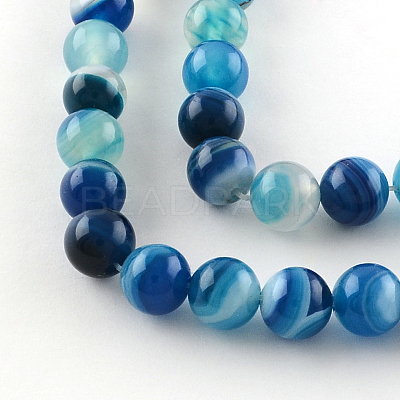 Dyed Natural Striped Agate/Banded Agate Round Bead Strands G-R342-4mm-05-1