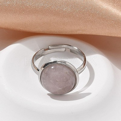 Half Round Natural Rose Quartz Finger Rings X-RJEW-M062-01P-17-1