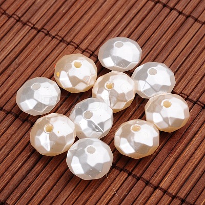 Faceted Rondelle Imitation Pearl Acrylic Beads OACR-L004-3604-1