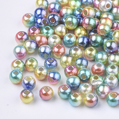 Rainbow ABS Plastic Imitation Pearl Beads OACR-Q174-8mm-07-1