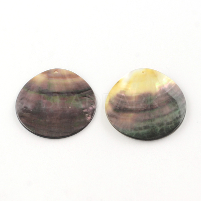 Flat Round Black Lip Shell Pendants SHEL-R009-29-1