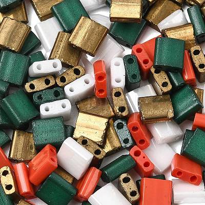 4 Colors Christmas 2-Hole Square Glass Seed Beads SEED-X0058-09-1