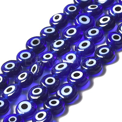 Handmade Evil Eye Lampwork Flat Round Bead Strands LAMP-L058-6mm-04-1