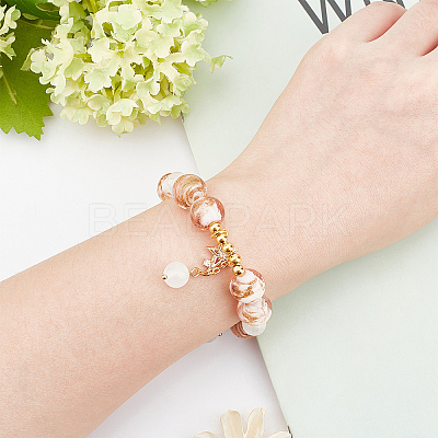40pcs Handmade Inner Flower Gold Sand Lampwork Round Beads LAMP-OC0001-37-1