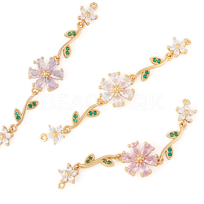 3Pcs 3 Colors Brass Pave Cubic Zirconia Connector Charms KK-TA0008-71G-1