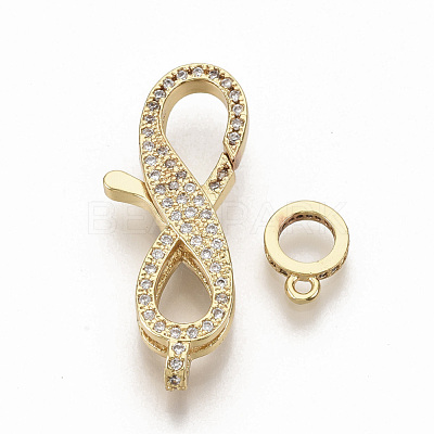 Brass Micro Pave Clear Cubic Zirconia Lobster Claw Clasps ZIRC-S066-011-1