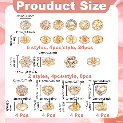 48Pcs 12 Colors 1-Hole Alloy Rhinestone Shank Buttons BUTT-GA0001-43G-1