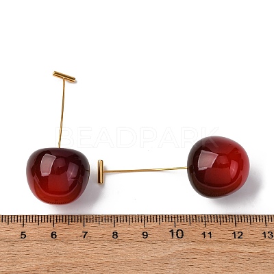 304 Stainless Steel Cherry Stud Earrings EJEW-L304-13G-01-1