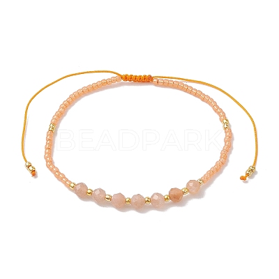 Adjustable Natural Sunstone & Seed Braided Bead Bracelets BJEW-JB10181-02-1