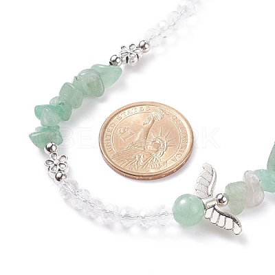 Natural Green Aventurin Chip Beaded Necklace with Wing NJEW-TA00022-02-1