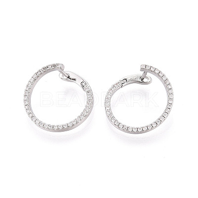 Brass Micro Pave Clear Cubic Zirconia Ring Hoop Earrings EJEW-T048-38P-1