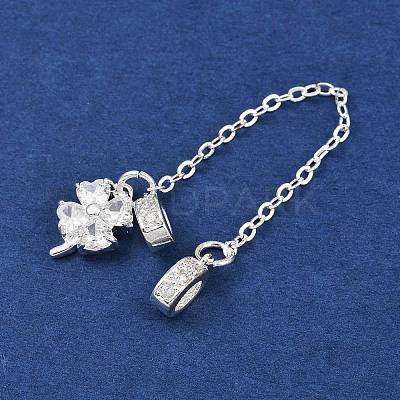 Brass Pave Clear Cubic Zirconia European Safety Chains with Charms KK-L236-15C-S-1