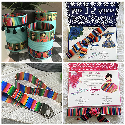 2Rolls 2 Styles Stripe Pattern Printed Polyester Grosgrain Ribbon OCOR-TA0001-37G-1