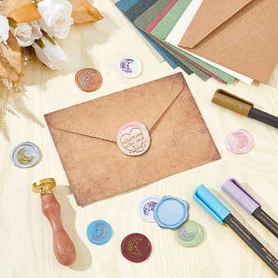 Brass Wax Seal Stamp with Wood Handle AJEW-WH0412-0261-1